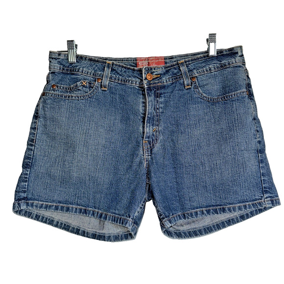 Levi's Signature Stretch Denim Shorts‎ Womens Sz 12 Mid-Rise Blue Jean Casual - Picture 1 of 10